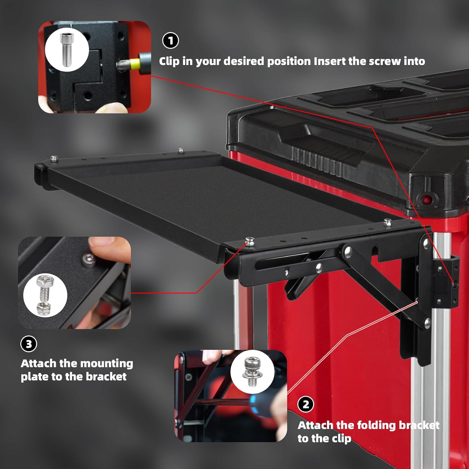 Folding Packout Mount Compatible with Milwaukee Packout Toolbox Milwaukee Packout Accessories, Heavy Duty Foldable Work Table for Side Storage of Your Packout System