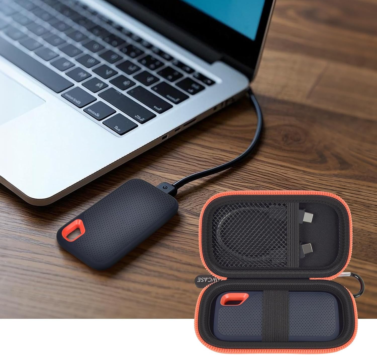 Hard Case Compatible with SanDisk 1TB 2TB 4TB 500GB 8TB Extreme Portable SSD - Up to 1050MB/s - External Solid State Drive. Carrying Travel Holder for USB Cables -Black and Orange Zipper (Bag Only) - 6