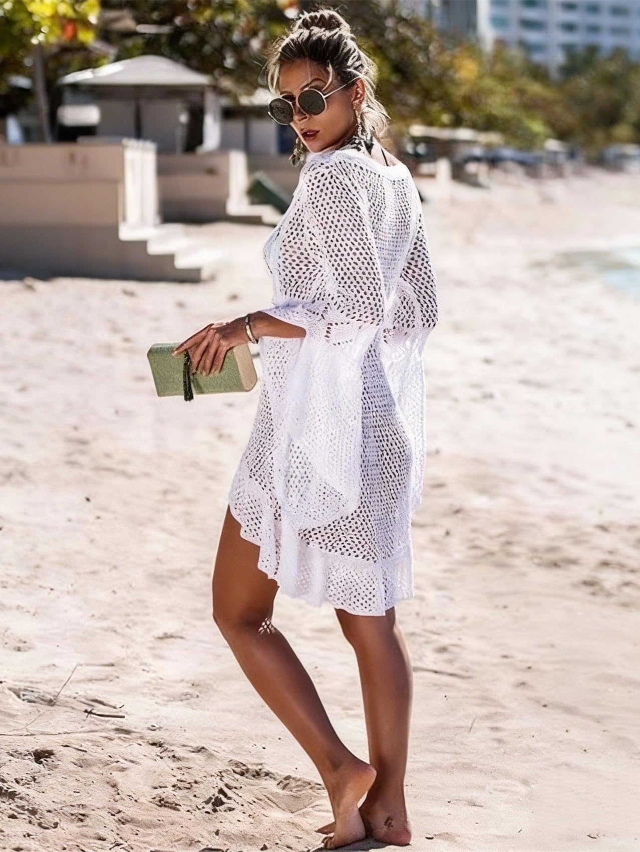 Jinsha Vestiti-Abito Sexy-Copri Costumei-da Spiaggia - Woman Dress Scollo a V-Collo Maglia Uncinetto Camicia Boho Pareo Top Tunica Cover up da Spiaggia Bikini Beach Bagno Mare Estivo Donna