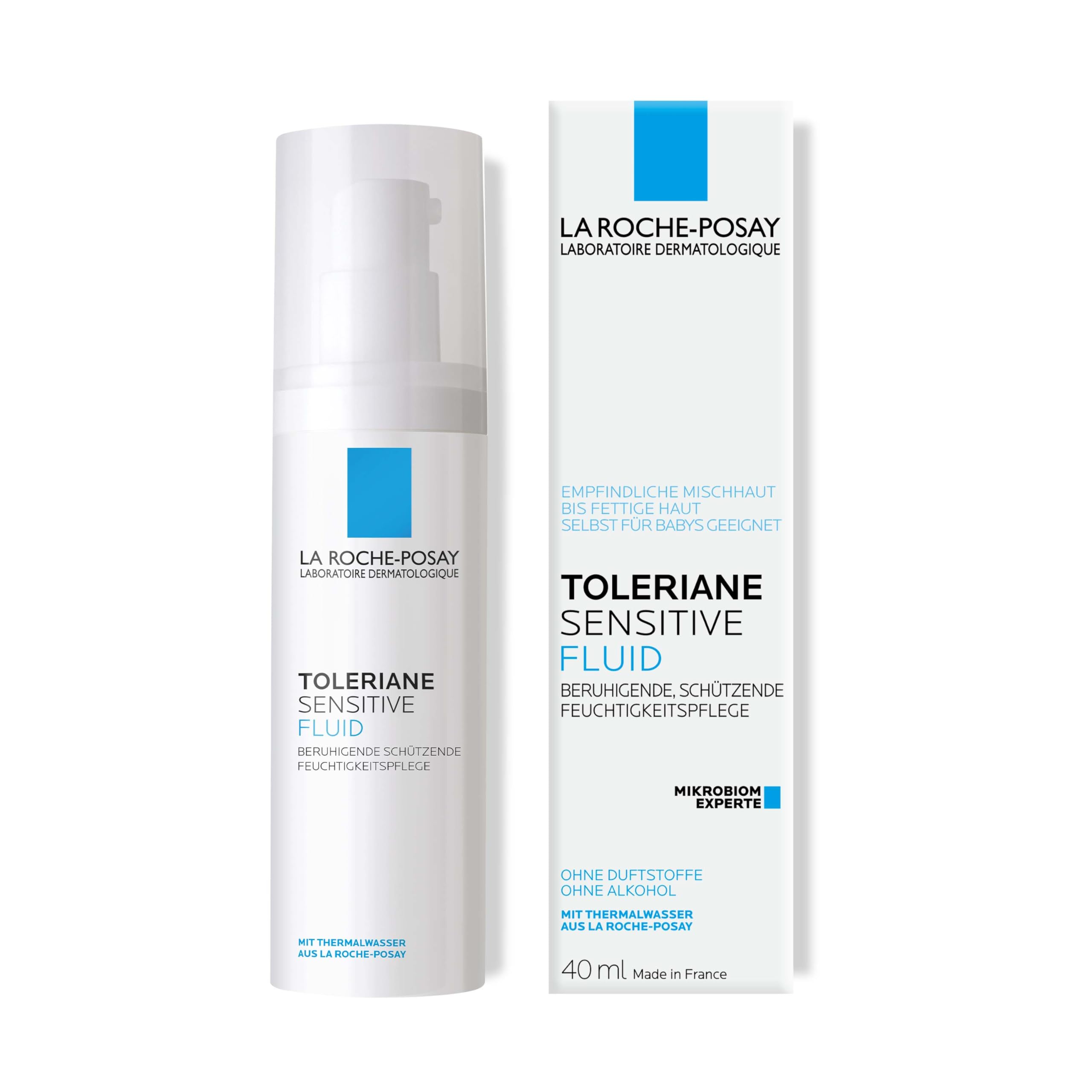 La Roche Posay Gesichtsfluid für fettige und Mischhaut, Intensiv beruhigend, Für 48 Stunden Feuchtigkeit, Mit Glycerin, Niacinamid und Thermalwasser, Toleriane Sensitive Fluid, 40 ml