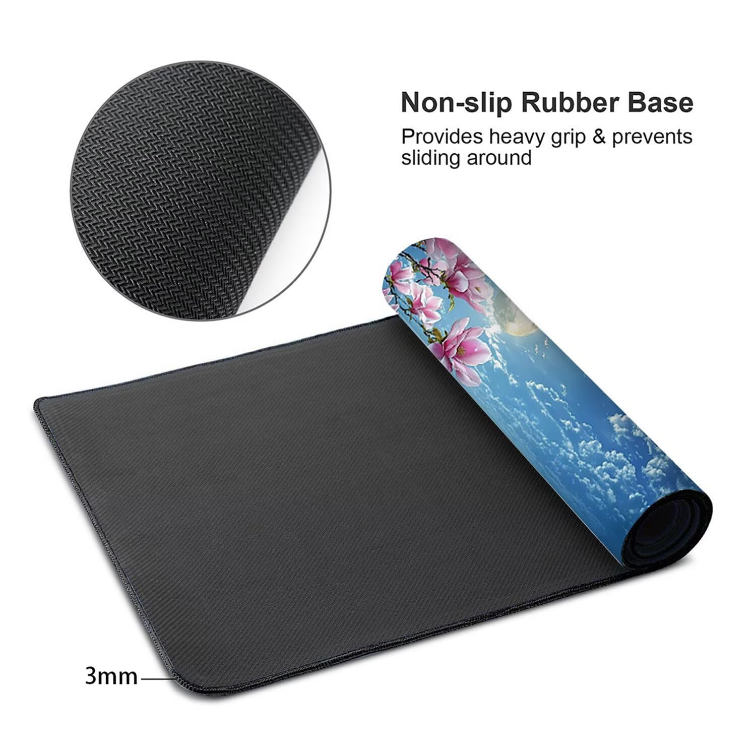 Duża podkładka pod mysz do gier Magnolia Morze Kwiaty Podkładka pod mysz XXL 1200 x 600 mm, zmywalna, neoprenowa podkładka pod mysz - z szytymi krawędziami, antypoślizgowa gumowa podstawa, akcesoria
