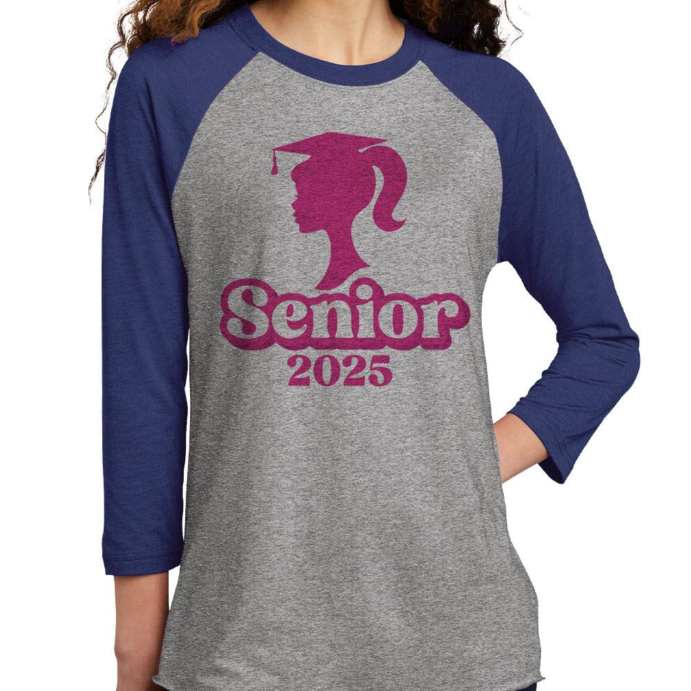 TeesAndTankYou Senior Doll 2025 Three-Quarter Raglan Sleeve Baseball Shirt Unisex X-Large Grey/Navy