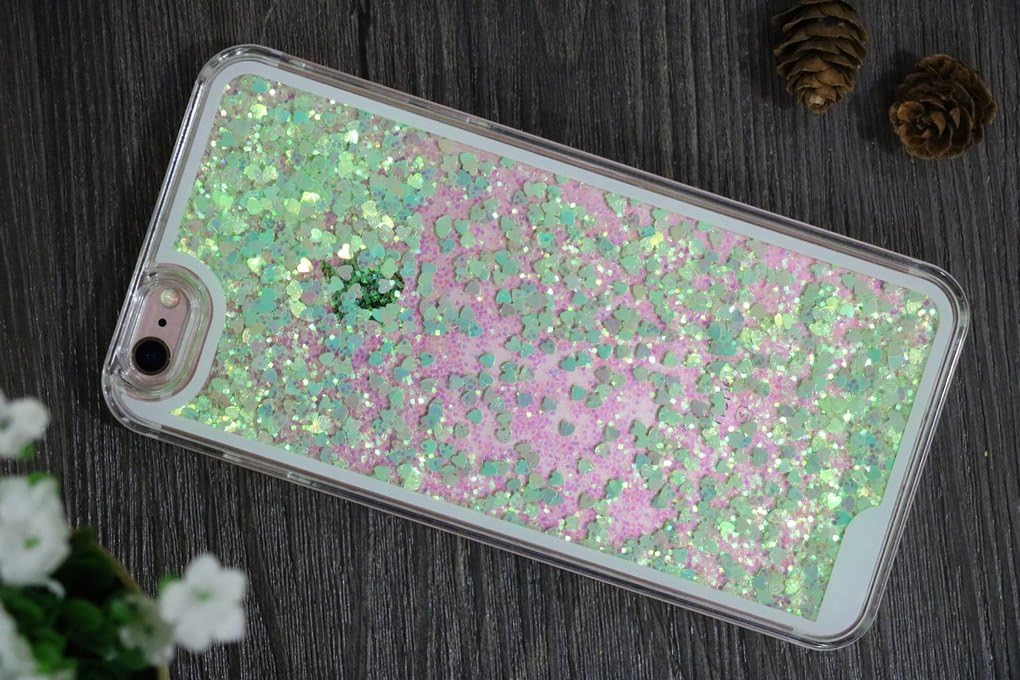 iPhone6 Plus Case,Quicksand Flowing Floating Moving Shine Glitter Funy Liquid Bling Love Heart Hard PC Case for iPhone 6 Plus 5.5 inch (Bling Green)