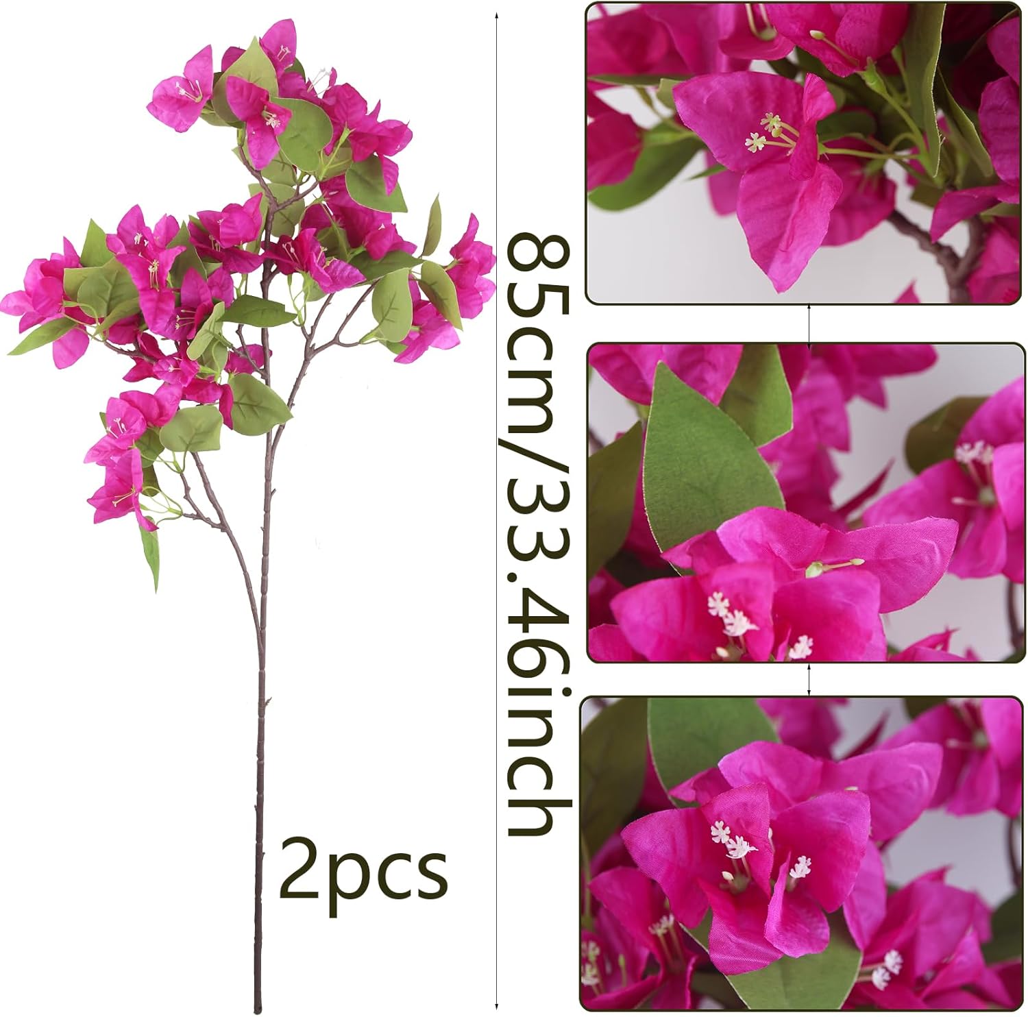2 Pcs Artificial Flowers Bougainvillea Outdoor Faux Bougainvillea Flowers with Stems Artificial Bougainvilleas Silk Flowers Branches for Garden Wedding Centerpieces Table Runner Decor - Image 2