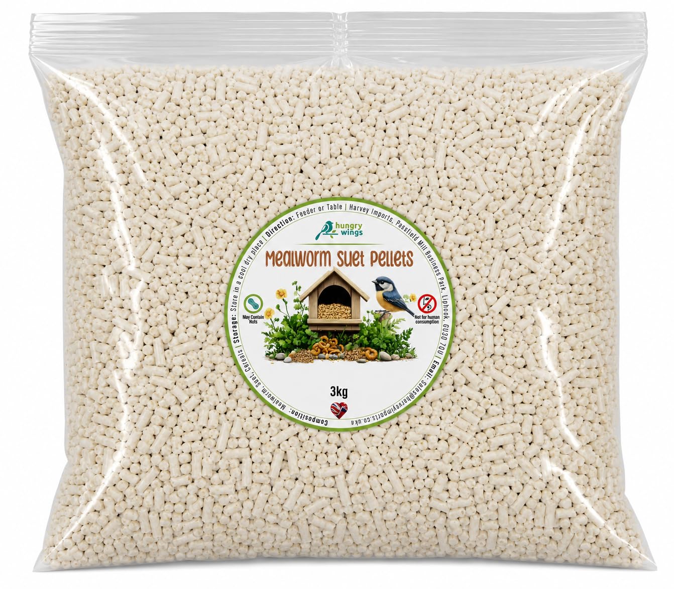 Wild Bird Food (3kg, Mealworm Suet Pellets)