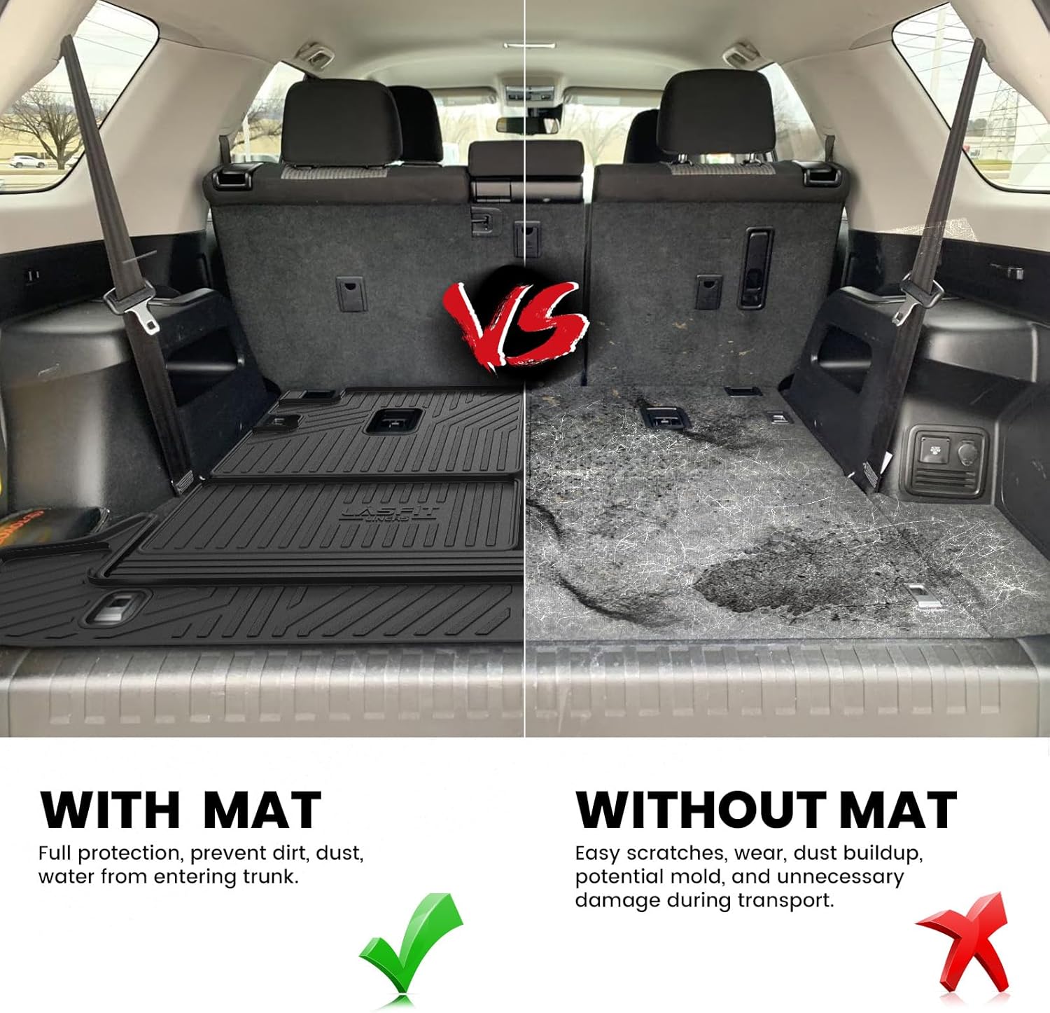 LASFIT Rear Seat Back Backrest Mat & Cargo Mats for Toyota 4Runner 2013-2024 (Only for 7 Seats), All Weather Custom Fit Cargo Liner for Toyota 4 Runner 2025 TPE Mats Seatback Mat & Trunk Mat, Black - Image 4