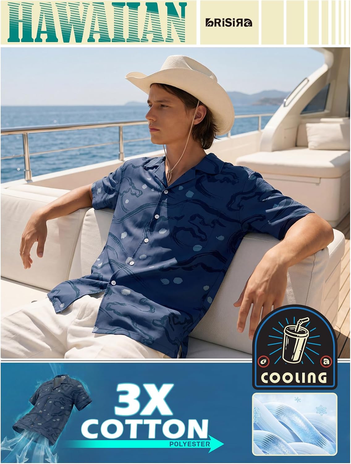 BRISIRA Mens Hawaiian Shirts Short Sleeve Beach Tropical Floral Cuban Collar Button Down Aloha Casual Cruise Vacation Shirt