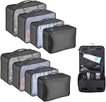 9 Set Packing Cubes Travel Luggage Waterproof Organizers Luggage Organizers with Hanging Toiletry Bag, Multi-Functional Clothing Sorting Packages,Travel Packing