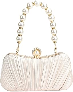 Menurra Clutch Purse Satin Pearl Evening Bag Handbag Chain Strap Shoulder Bag
