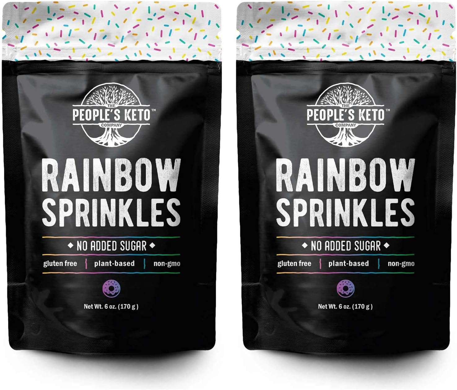 Keto Sprinkles, 6 oz. Larger Value Size, Dye Free, Non-GMO, Plant-Based, Vegan, Gluten Free, All Natural, No Artificial Coloring, Sugar Free Sprinkles, 1g Net Carb (Rainbow, 2 Pack)