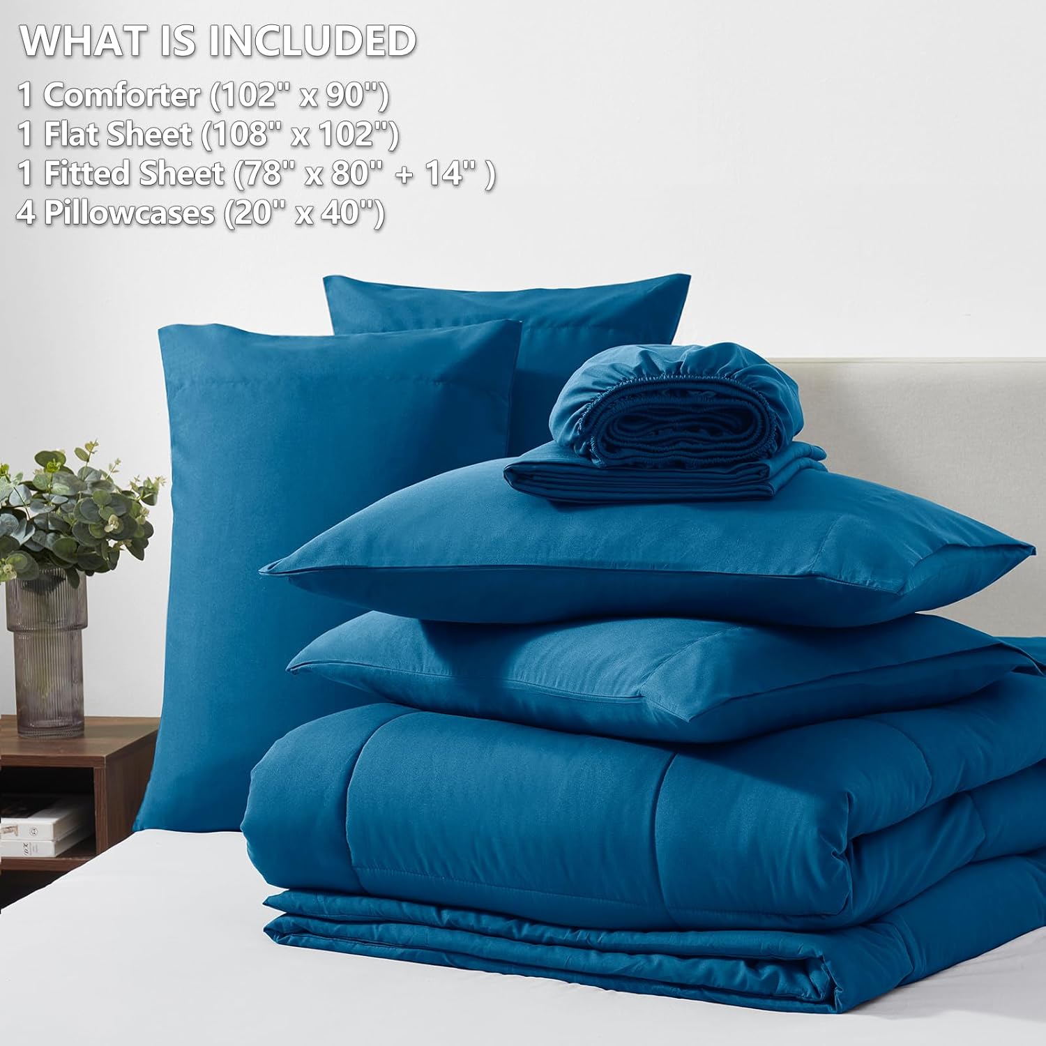 CozyLux King Size Comforter Set Teal, 7 Pieces Bed in a Bag, Teal Comforter King Size, All Season Bedding Sets with Stitch Quilted Comforter, Flat Sheet, Fitted Sheet, Pillowcases - Image 6