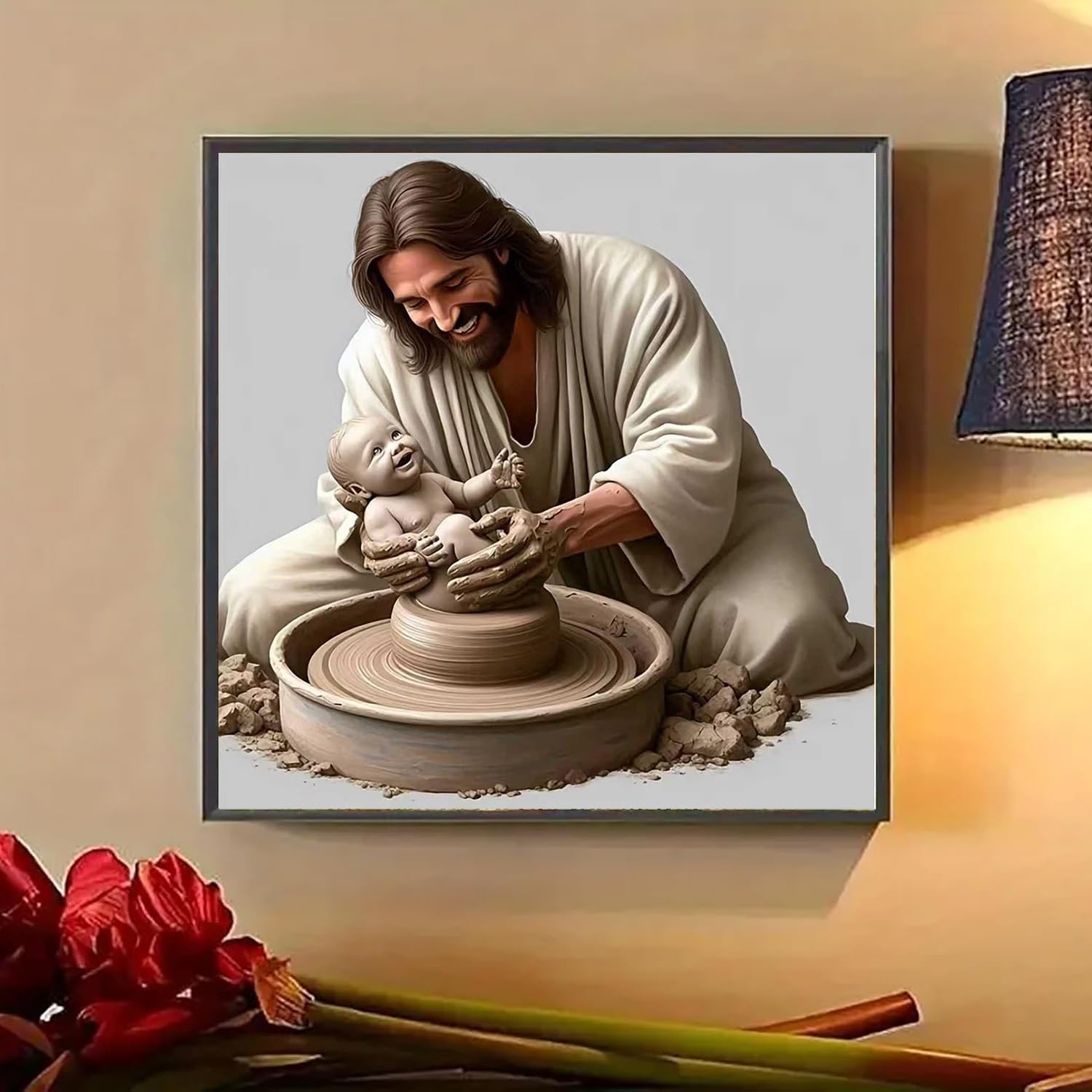 Lophomie Jesus Diamond Art Kits for Adults, 5D DIY Religious Diamond Painting Kits for Beginners, Full Drill Round Gem Art for Adults Home Wall Decor 14x14in