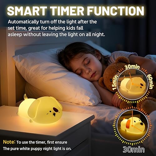 Miniatura 4 de Luz nocturna de silicona (paquete de 2) 7 colores, Touch Contro, bonita lámpara de perro, RGB + blanco cálido, luces nocturnas para cachorros para