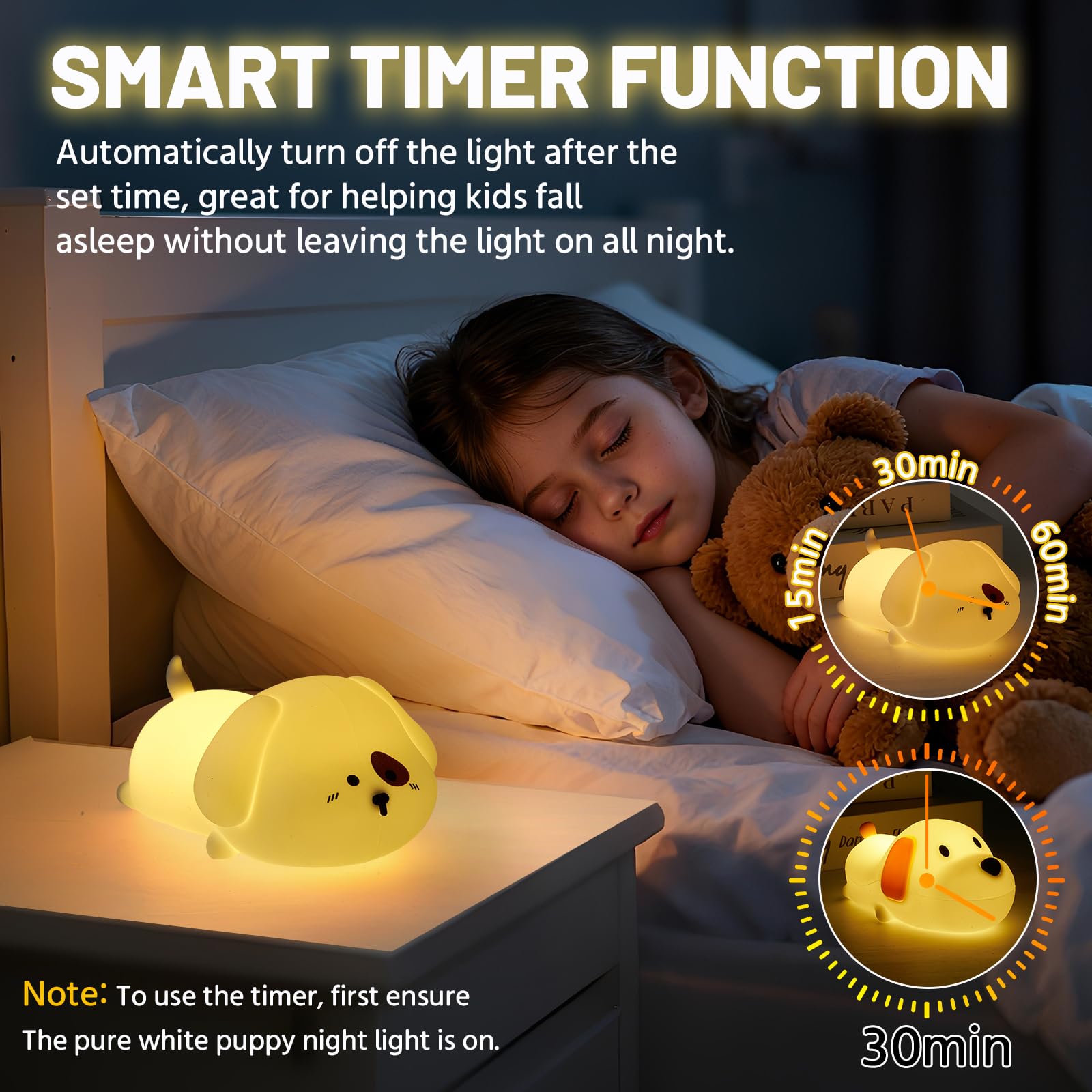 Silikon-Nachtlicht (2 Stück) 7 Farben für Kinder, Touch-Steuerung, LED-Hundelampe, wiederaufladbar, niedliche Welpen-Nachtlichter für Kleinkinder, Jungen, Mädchen, RGB, Warmweiß