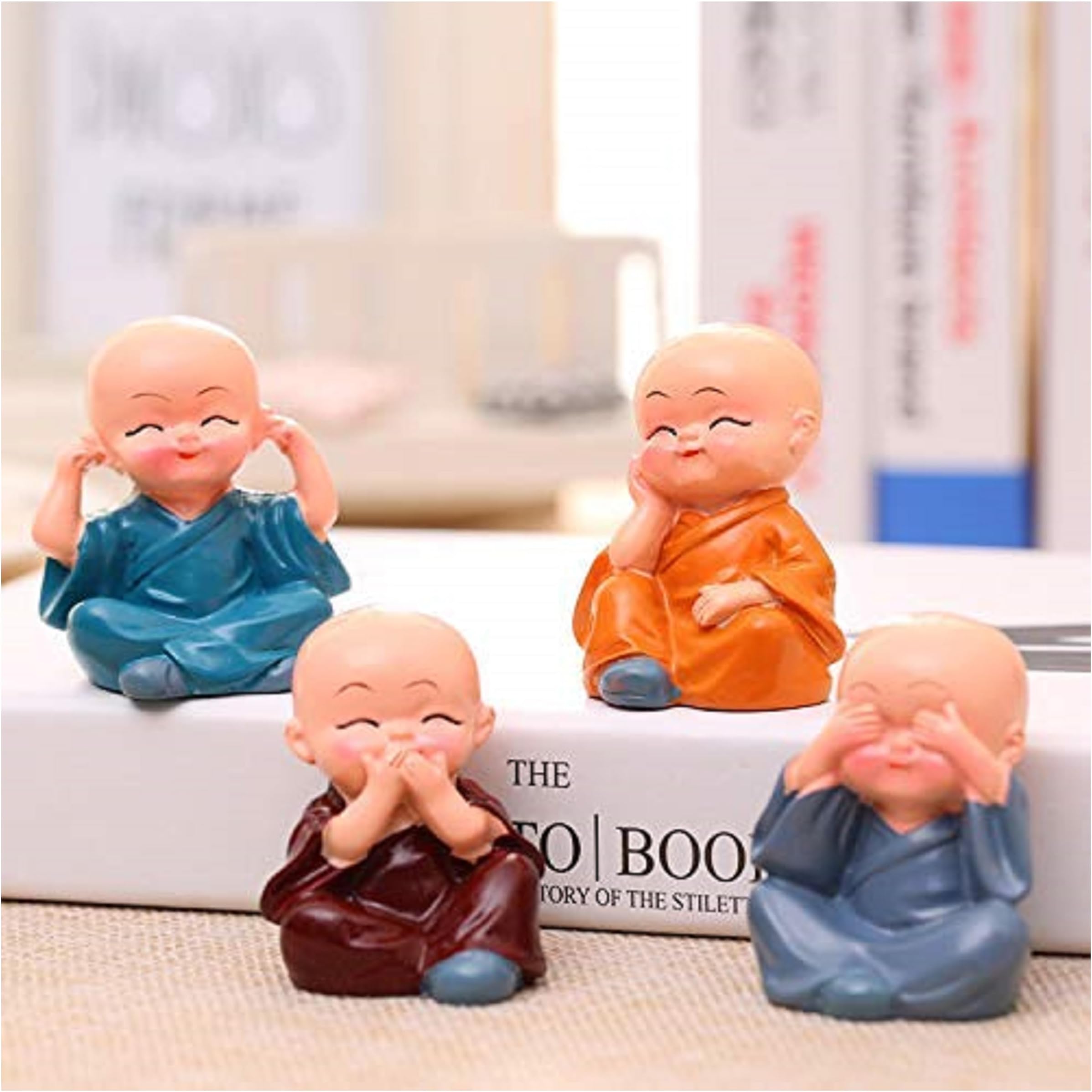 Colorful 4 Monks Action Budhha Figurines(Resin, Multicolour)