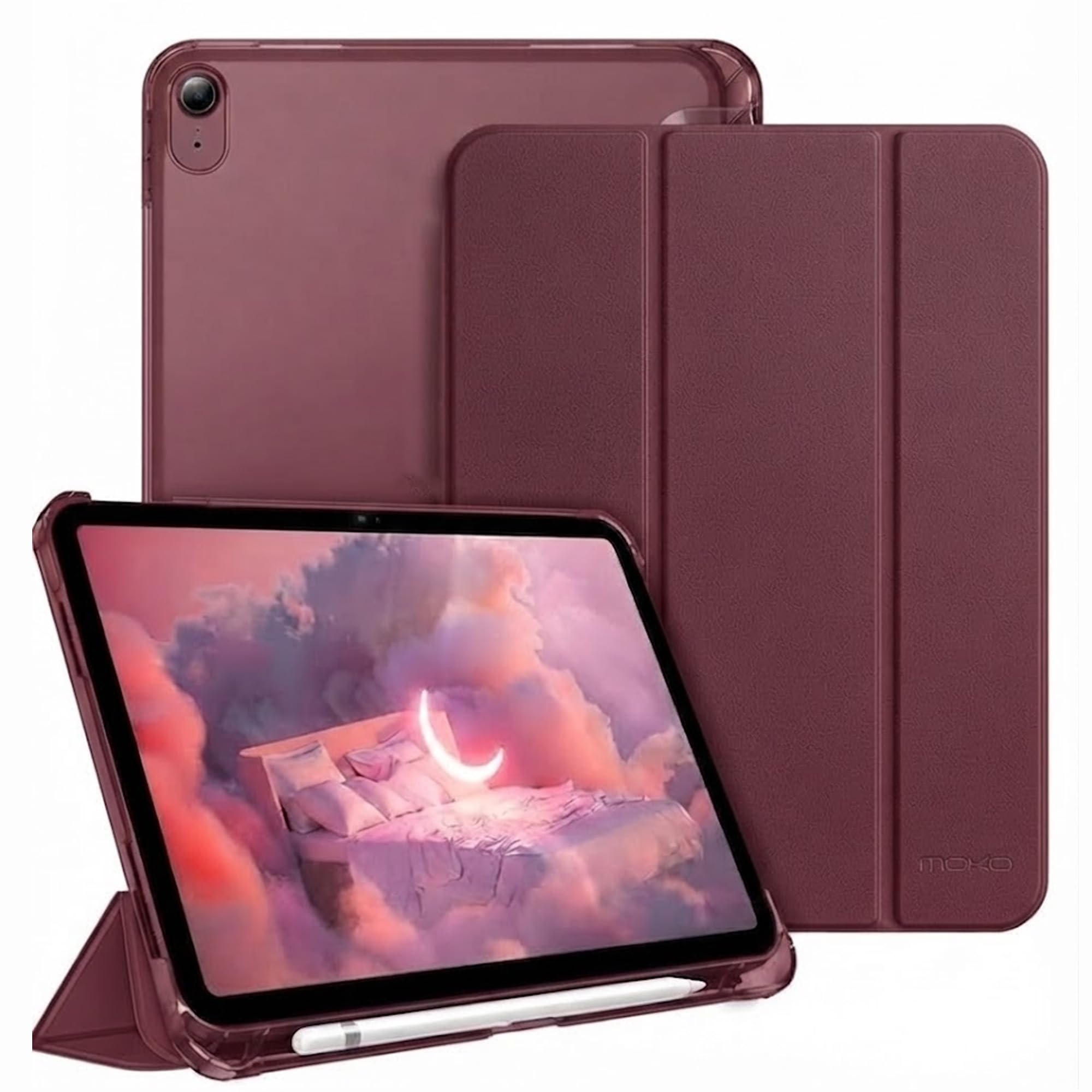 MOCA Case for iPad A16 11th Generation 11 Inch 2025 & iPad 10th Generation 10.9 Inch 2022, Slim Trifold Stand Cover with Pencil Holder, Auto Wake/Sleep, Translucent Back (Burgundy)-image-26