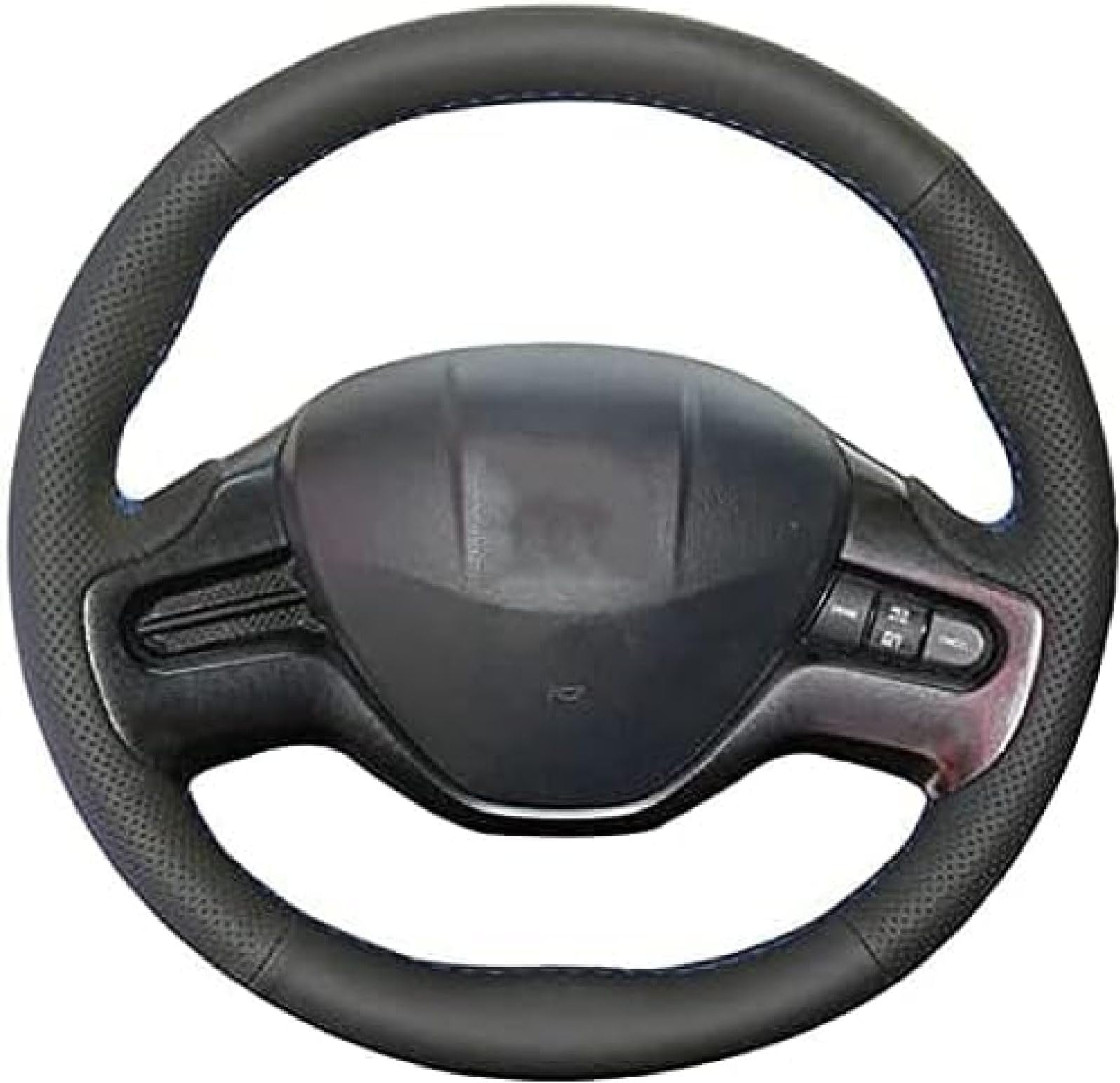 Hand-stitched Black Leather Car Steering Wheel Cover, for Honda Civic for Civic 8 2006 2007 2008 DIY Breathable Steering Wheel Covers