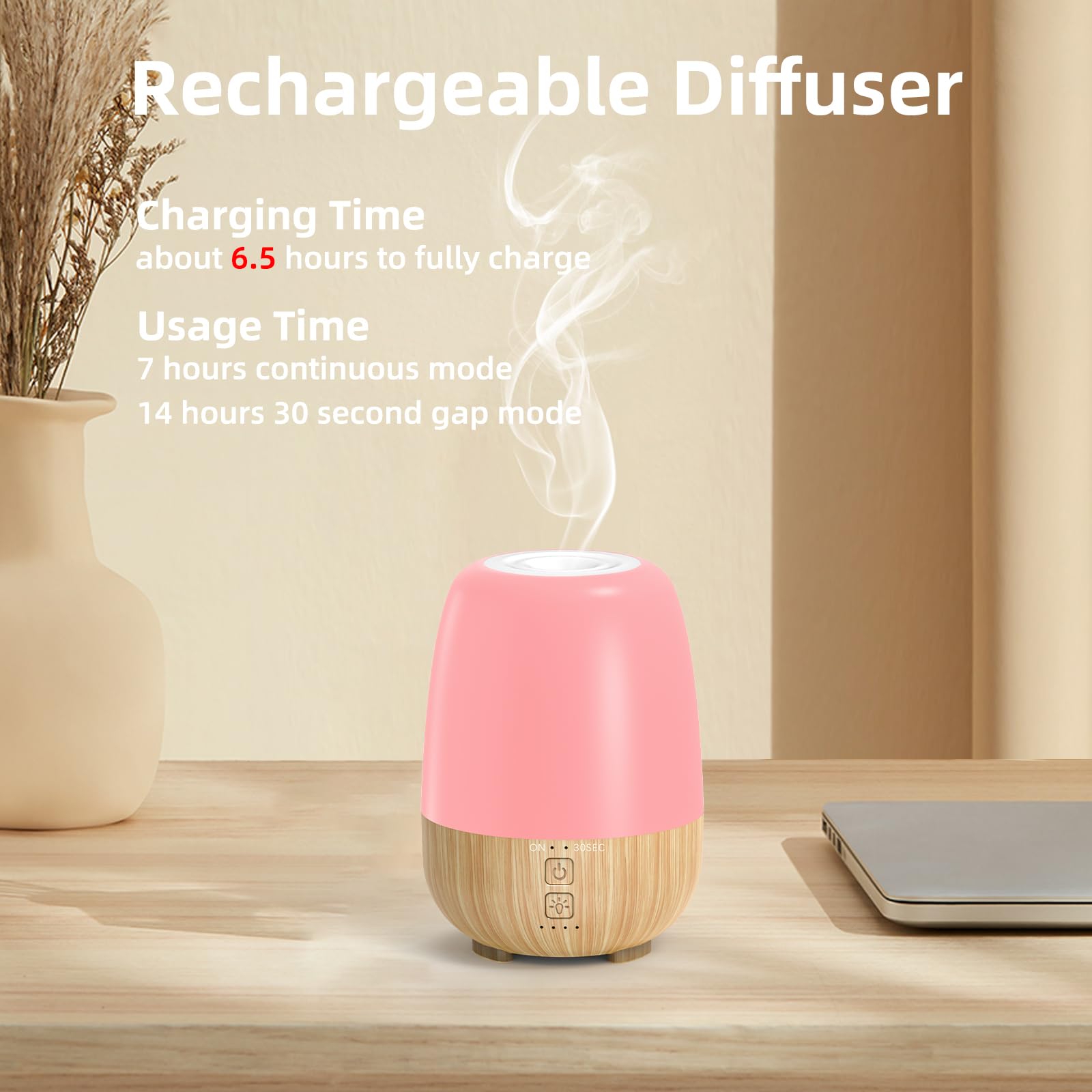 SEEDSEEL 150 ml kabelloser Diffusor für ätherische Öle, eingebauter 6000 mAh Akku, 7 Stunden Laufzeit, 7 LED-Farbwechsel-Lichter, tragbarer Aromatherapie-Diffusor für Zuhause, Büro, Outdoor