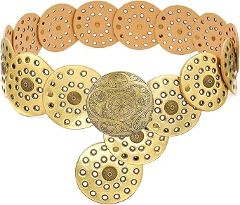LIMHOO Wide Disc Belt for Women Leather Hollow Out Round Belt Boho Western Waist Belt