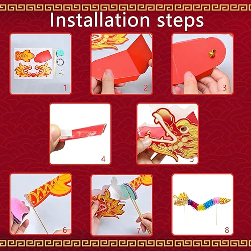 Miniatura 4 de 12 piezas de decoración de dragón de papel de año nuevo chino, 3D de papel de dragón de primavera, guirnalda de dragón de papel para fiesta de