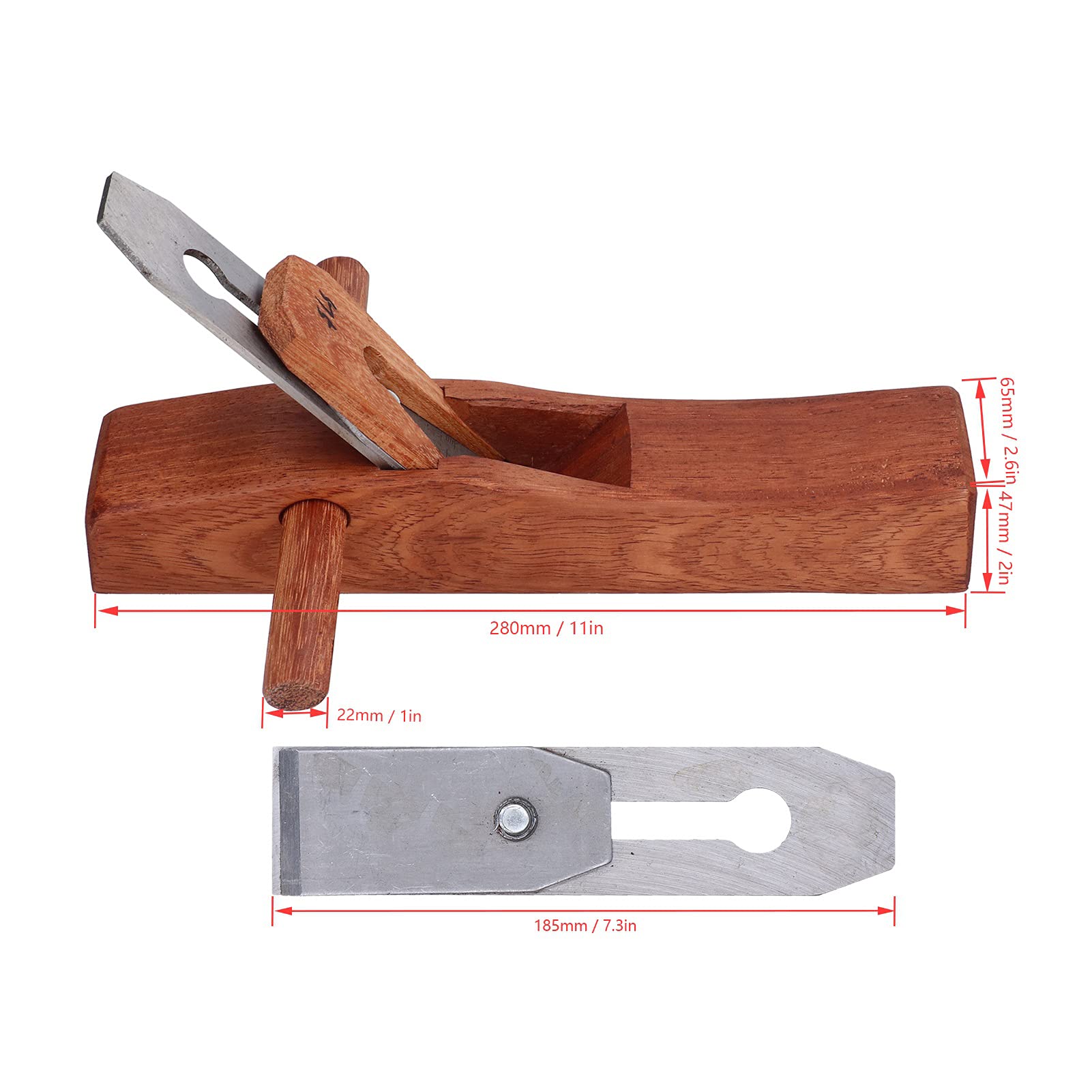 Plano de carpintería, cepillo manual, herramienta de carpintero de madera para cepillar madera, teca, acero al manganeso (280)