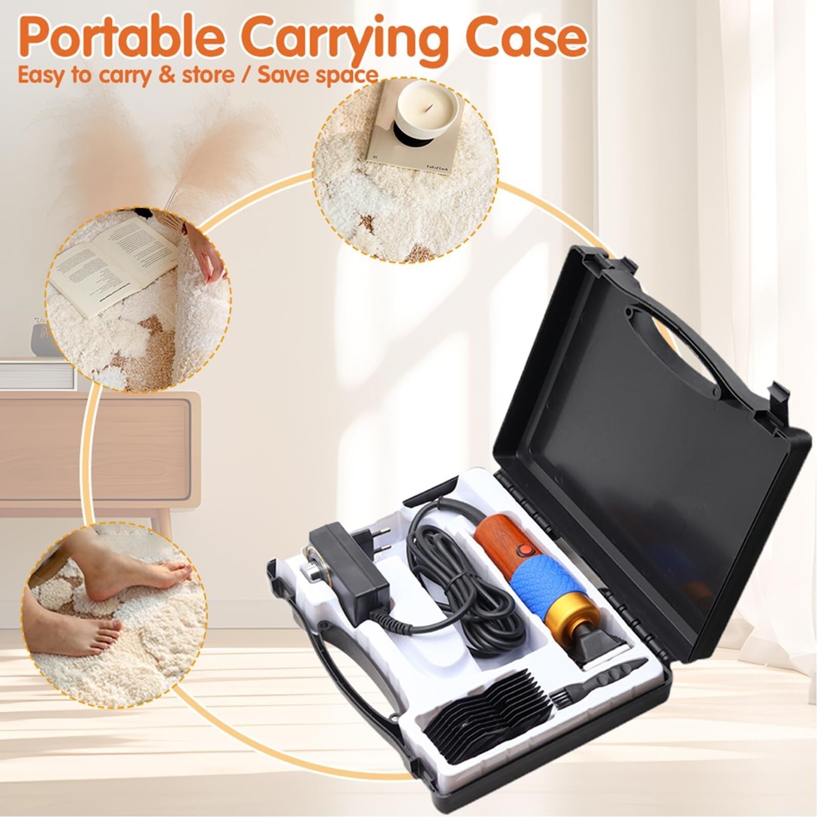 Tondeuse À Tapis Électrique 200W Kit De Tontage Tufting，Tondeuse À Vitesse Réglable 2 Lames Guide De Tontage，Bruit Faible Pour Sculpture Tapis Fabrication Pistolet Tufting
