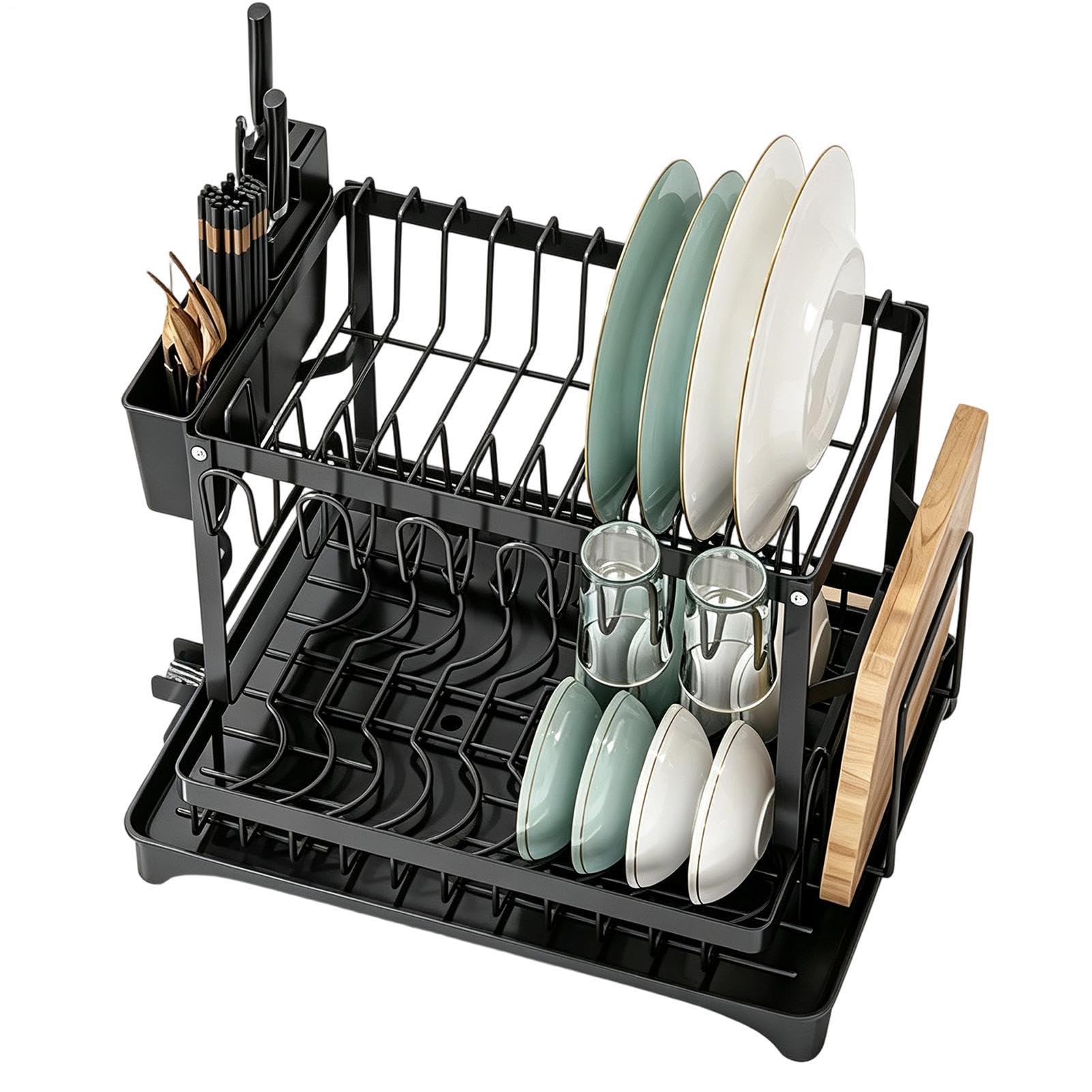 Scolapiatti Per Piano Cucina 2 Ripiani Grande Organizer In Acciaio Al | Scolapiatti Per Cucina Spugne Scolatoio Pulizia Organizzazione Scarico Rubinetto Utensili Doccia Casa
