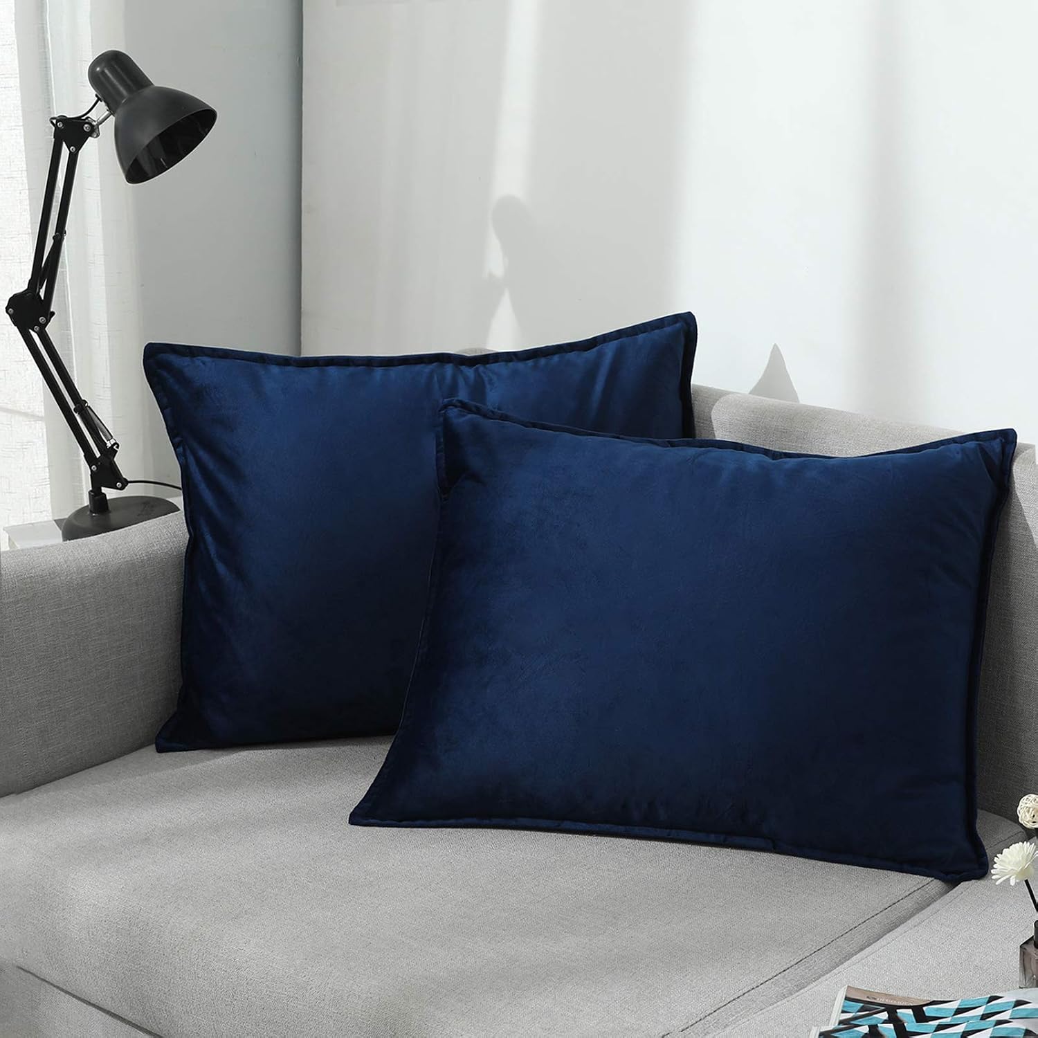 Colorxy Standard Velvet Pillow Cases, Soild Soft Pillow Shams, Decorative Throw Pillow Covers, 20x26 inch, Set of 2, Dark Blue