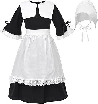 JerrisApparel Pioneer Girl Costume Colonial Prairie Dress Kids Pilgrim Costume