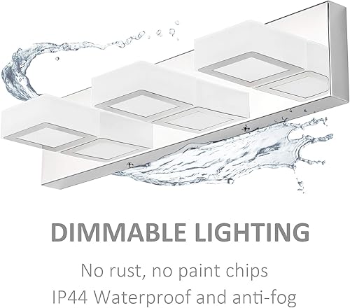 Miniatura 8 de Ralbay - Luz LED atenuable moderna de 3 luces, de acero inoxidable y acrílico, accesorios de iluminación para tocador de baño
