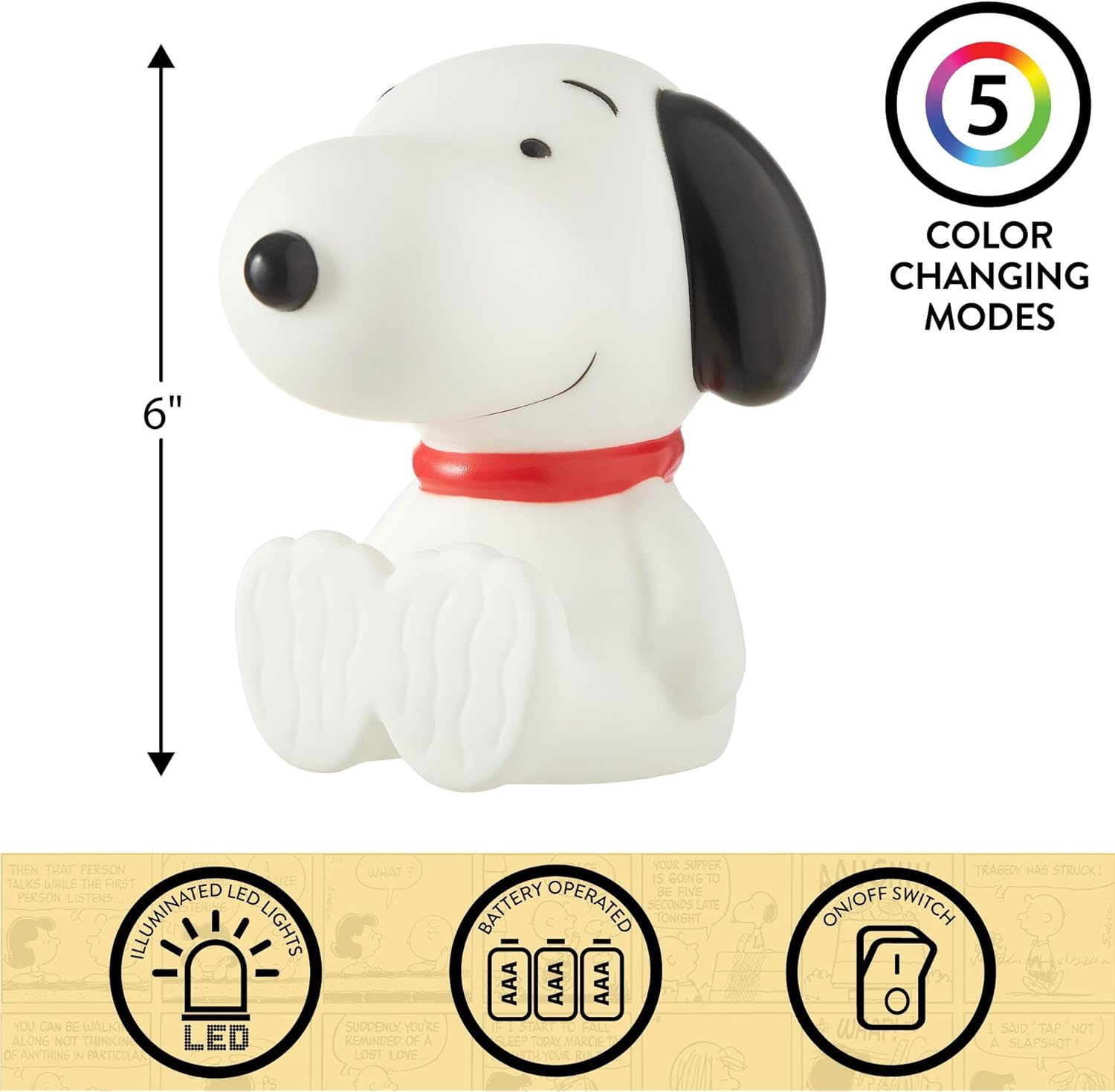 Peanuts Snoopy Squishy Light Light 6" Soft LED Mood Lamp for Decor, Kids Bedrooms, Collectors & Gift Giving