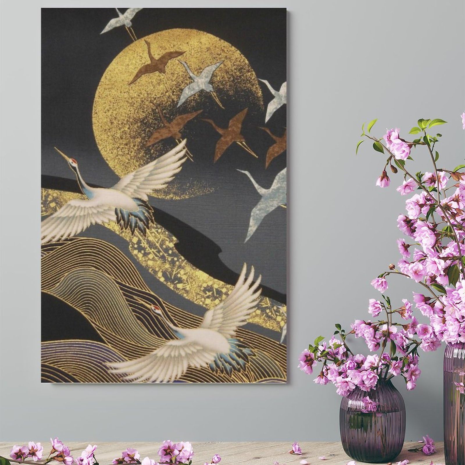 Amazon.co.jp: 絵画 月の上を飛ぶクレーンインテリア 絵画 日本