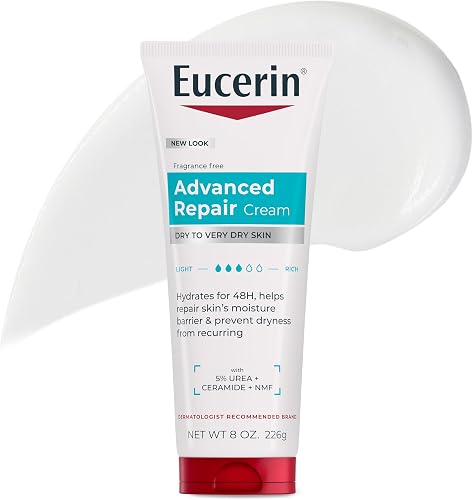 Eucerin Advanced Repair Body Cream, Urea Enriched, 8 OZ | Unscented Body Cream for Dry Skin with Urea, Ceramide and NMF, 48-Hour Hydration, Fast Absorbing, Non-Greasy, Fragrance Free