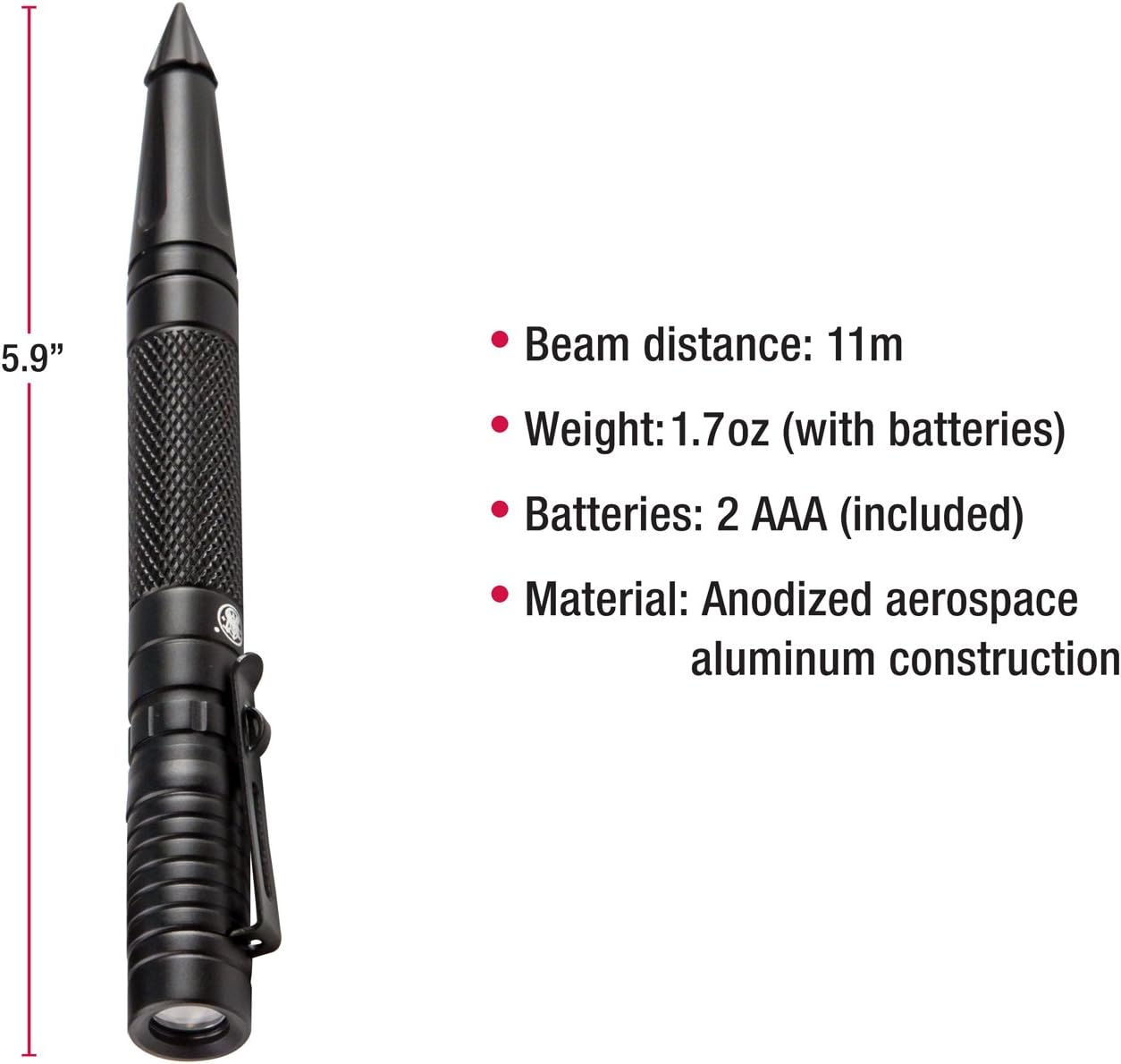 Smith & Wesson Self Defense Tactical Penlight with Aircraft Aluminum Construction with LED Flashlight for Survival, Hunting, Outdoor and EDC