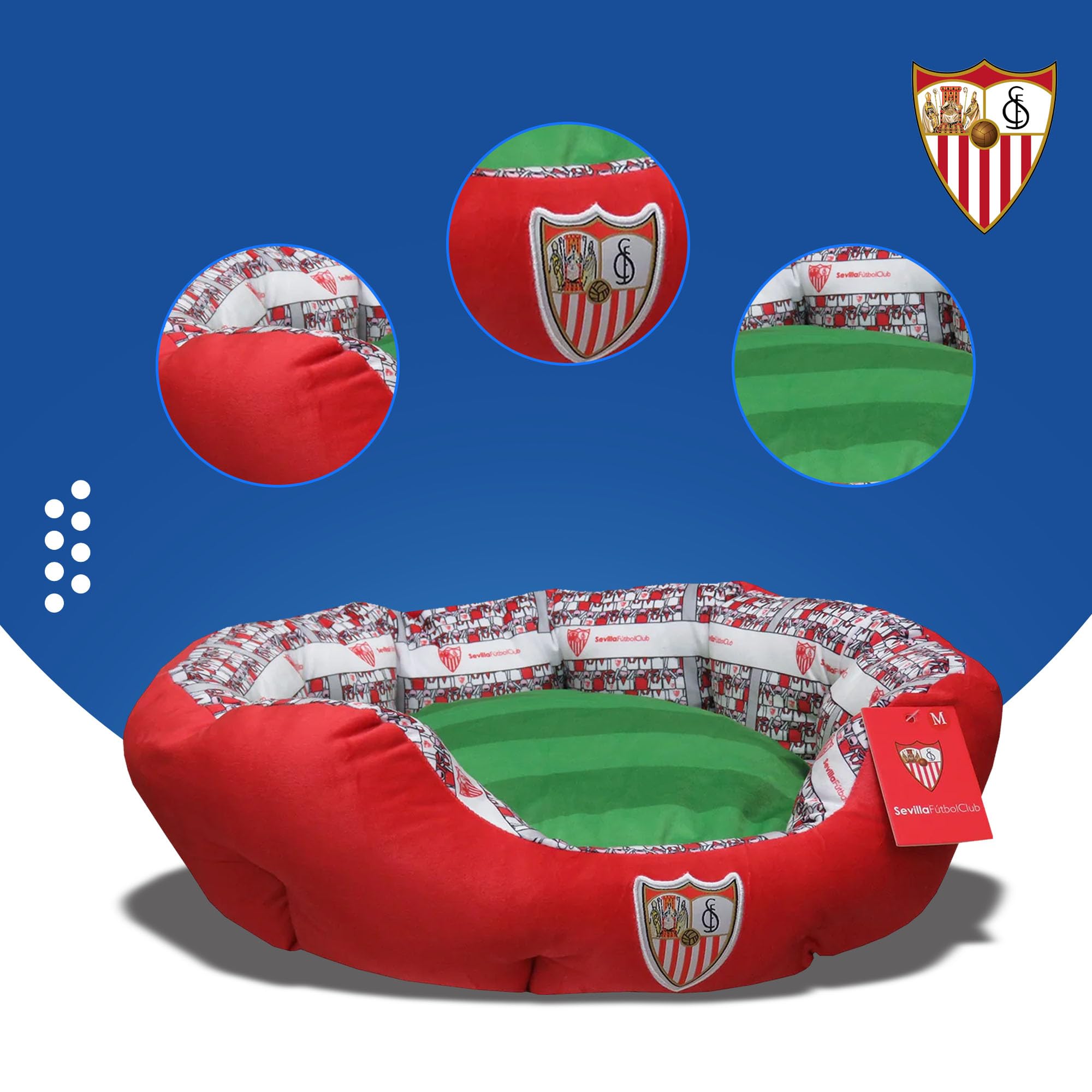 Sevilla CF - Cama para Mascotas, Perros, Gatos, Conejos, Talla L, 3 Tamaños Disponibles, Forma de Estadio, Cojín Independiente, Producto Oficial (CyP Brands)