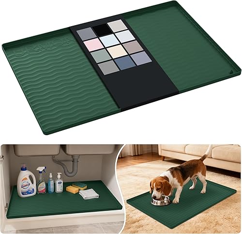 Miniatura 128 de URMONA Tapete de silicona impermeable para debajo del fregadero de 40 x 22 pulgadas, forro para estante de cocina y baño, protector de gabinete y