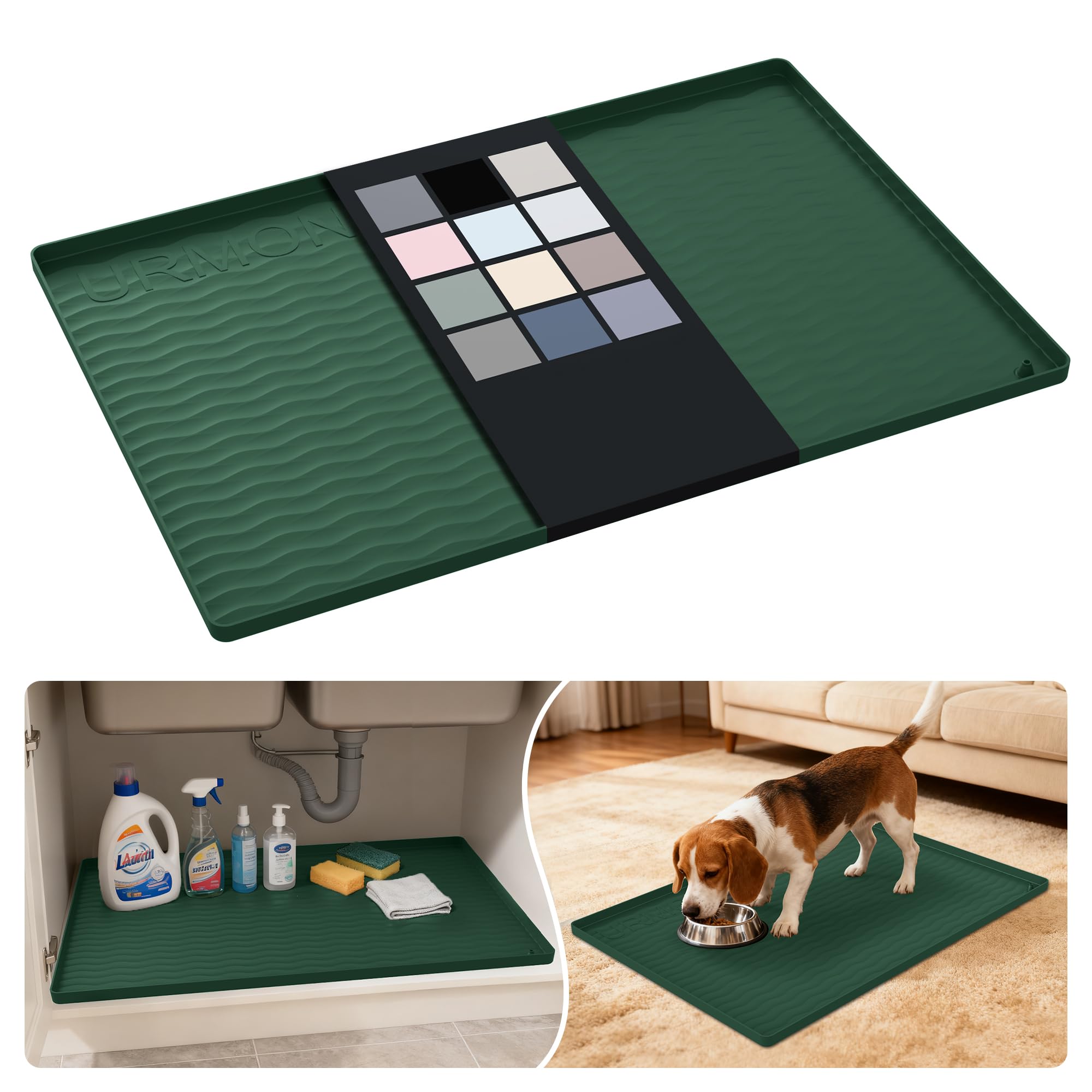 URMONA Waterproof Silicone Under Sink Mat, 28 x 19 in, Flexible Shelf Liner