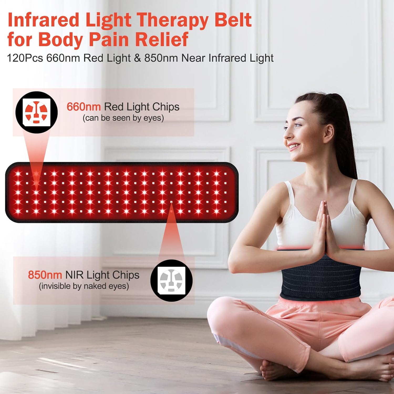 Nail girls Red Light Therapy for Body, Rechargeable Infrared Light Therapy Belt for Pain Relief, Flexible Wearable 660nm&850nm Cordless Led Red Light Therapy Wrap for Back Shoulder Waist Joints Muscle - Image 2