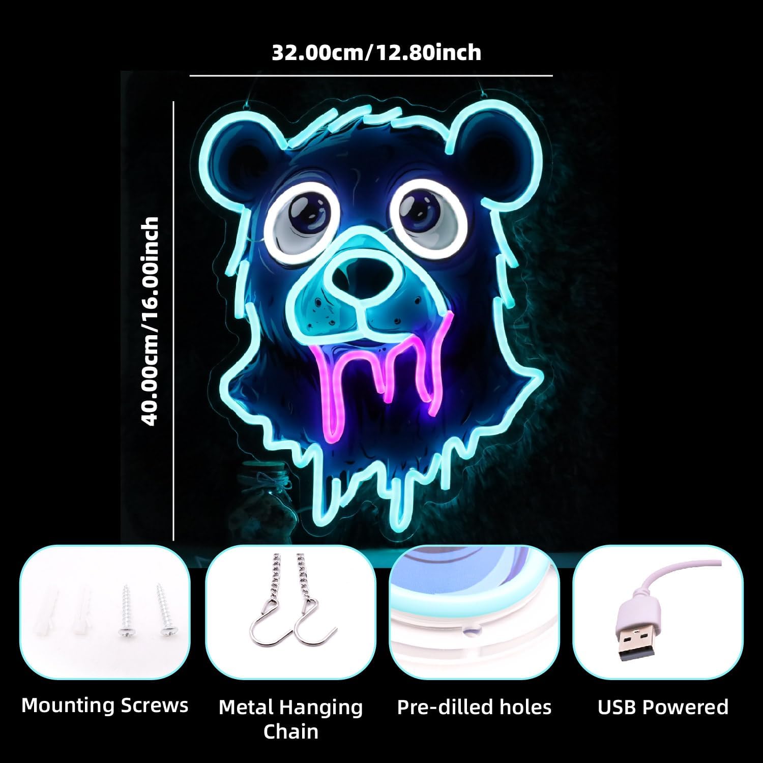 Bear Neon Sign – Ice Bear Neon Sign LED Sign for Wall Decor, Neon Signs for Game Room, Bedroom, Man Cave, Party Decoration, LED Light Sign, Neon Light, LED Wall Art image 3