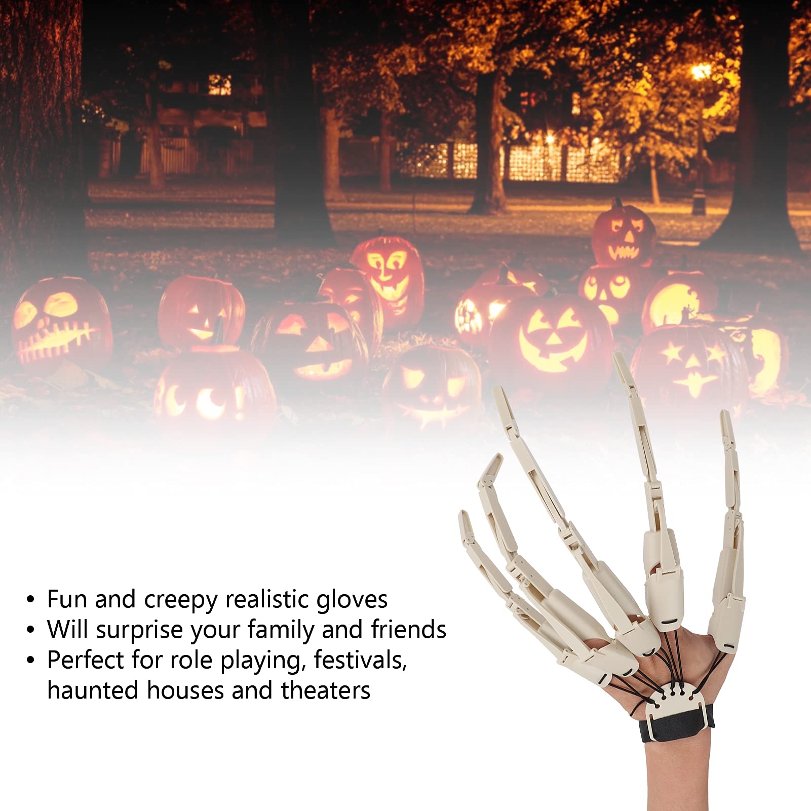 Luqeeg Jouets D'extension De Doigt Articulés D'halloween, Main De Griffe D'os De Squelette Effrayant Flexible Portable, Accessoires De Cosplay