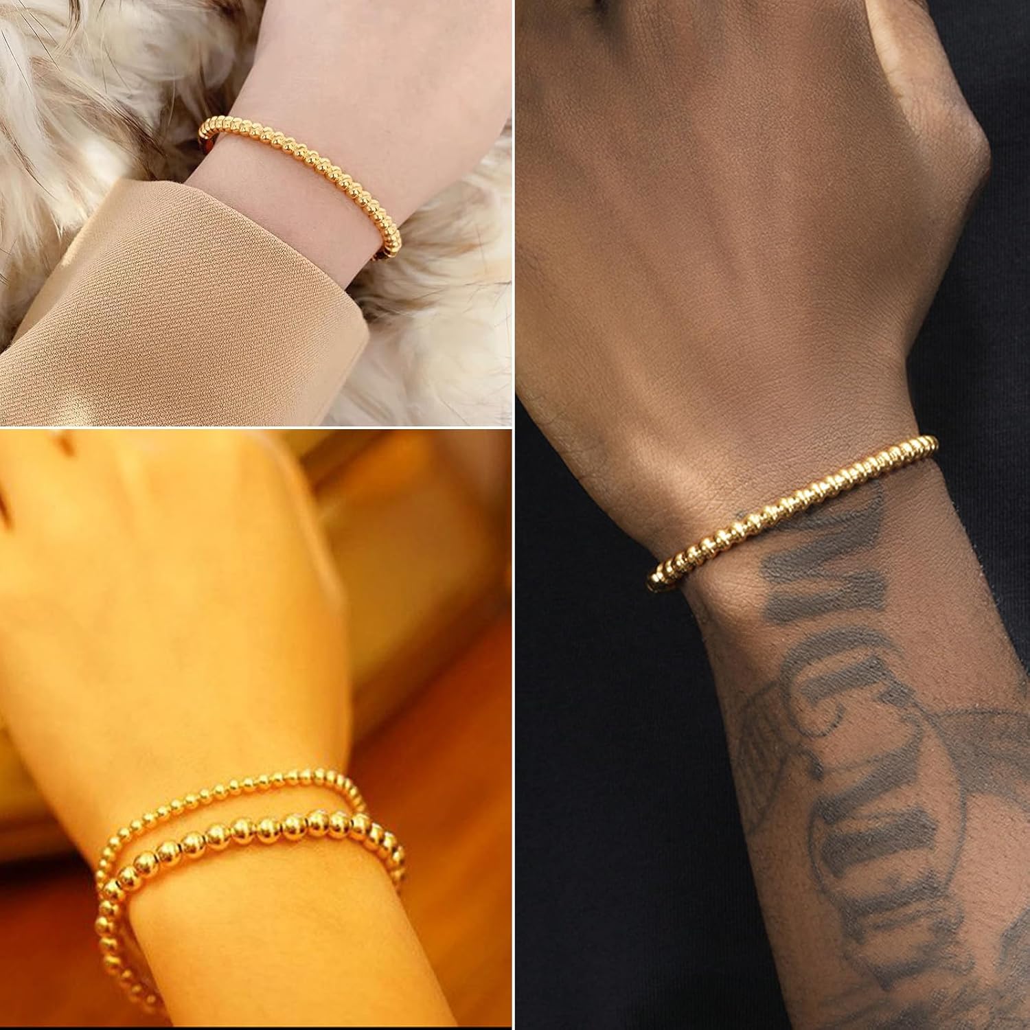 72ore Beaded Bracelets for Women Gold Bracelet Stack Multi Layered Dainty Stretchable Ball Beaded Bracelets Gold Jewelry Gifts - Image 5