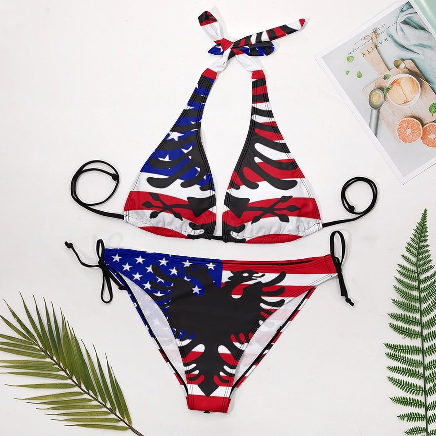 Albanian & U.S. Flag Novelty Women's 2 Piece String Bikini Set Swimsuits Bathing Suit Swimwear