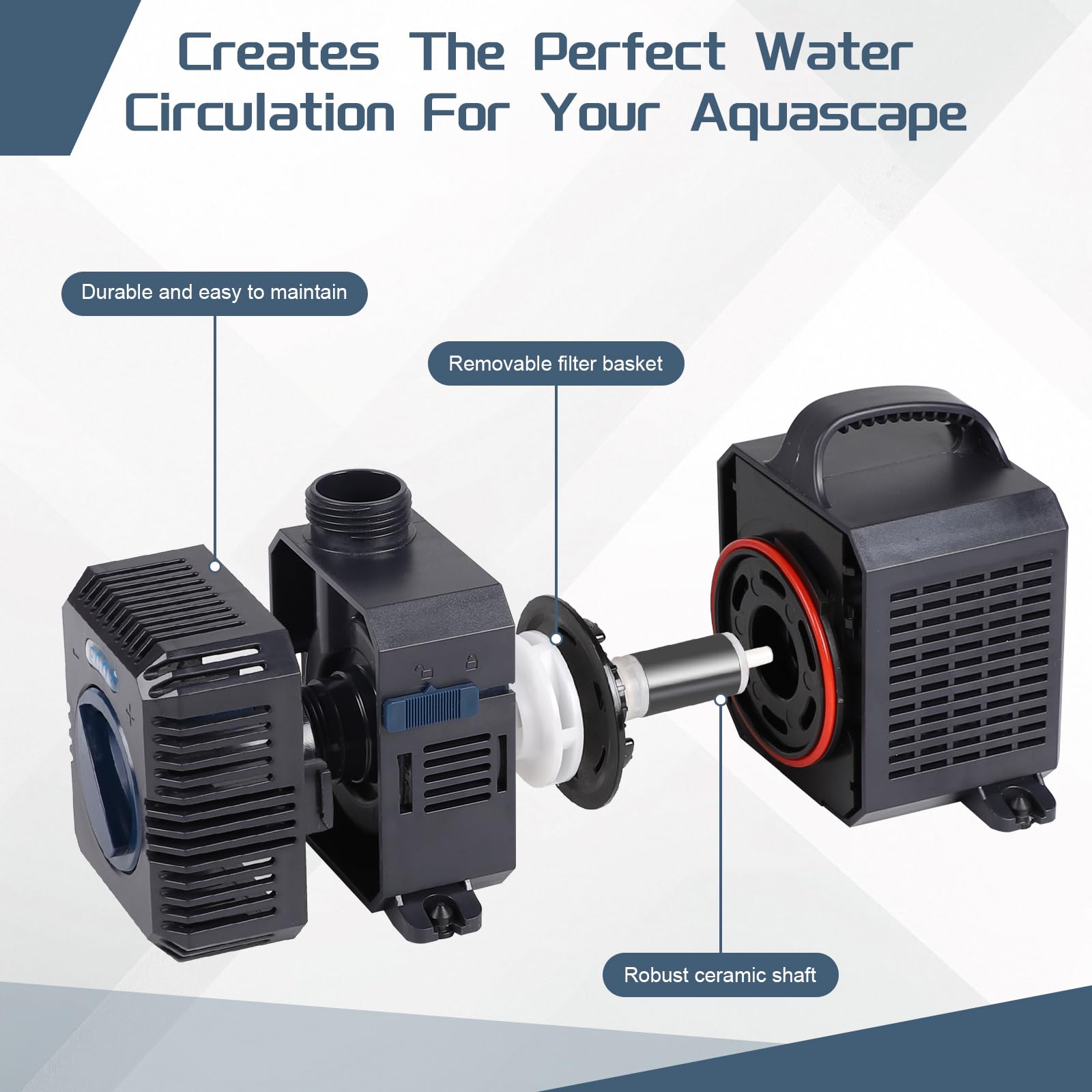CPROSP Bomba para Estanques Exteriores 7500L/H - 70W, Altura de Elevación 8,5 m, Bomba de Agua con Cable de 5m, Caudal Regulable, para Filtro de Estanque de Jardín, Arroyo, Cascada