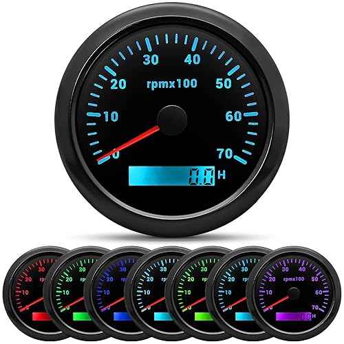 ARTILAURA Tacómetro de 3.346in, 3-38 pulgadas, medidor de tacómetro de barco, 7 colores, LED, RPM, impermeable, 3000 rpm, para automóvil, camión,