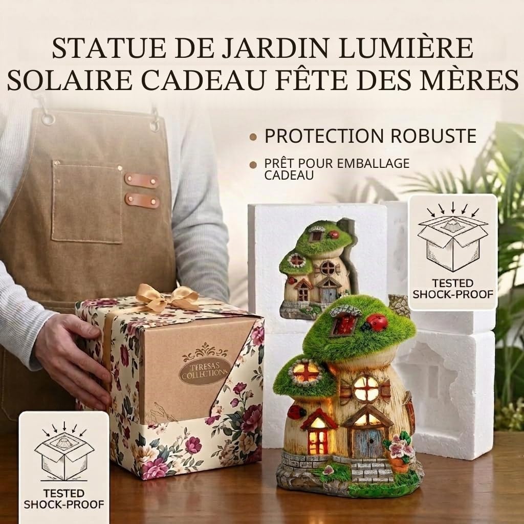 TERESA'S COLLECTIONS Decoration Jardin Exterieur, Maison de Fée Champignon en Résine avec Lampe Solaire, Cadeaux Fille Maman, Pelouse, Balcon,16.8cm,Cadeau Femme (M)