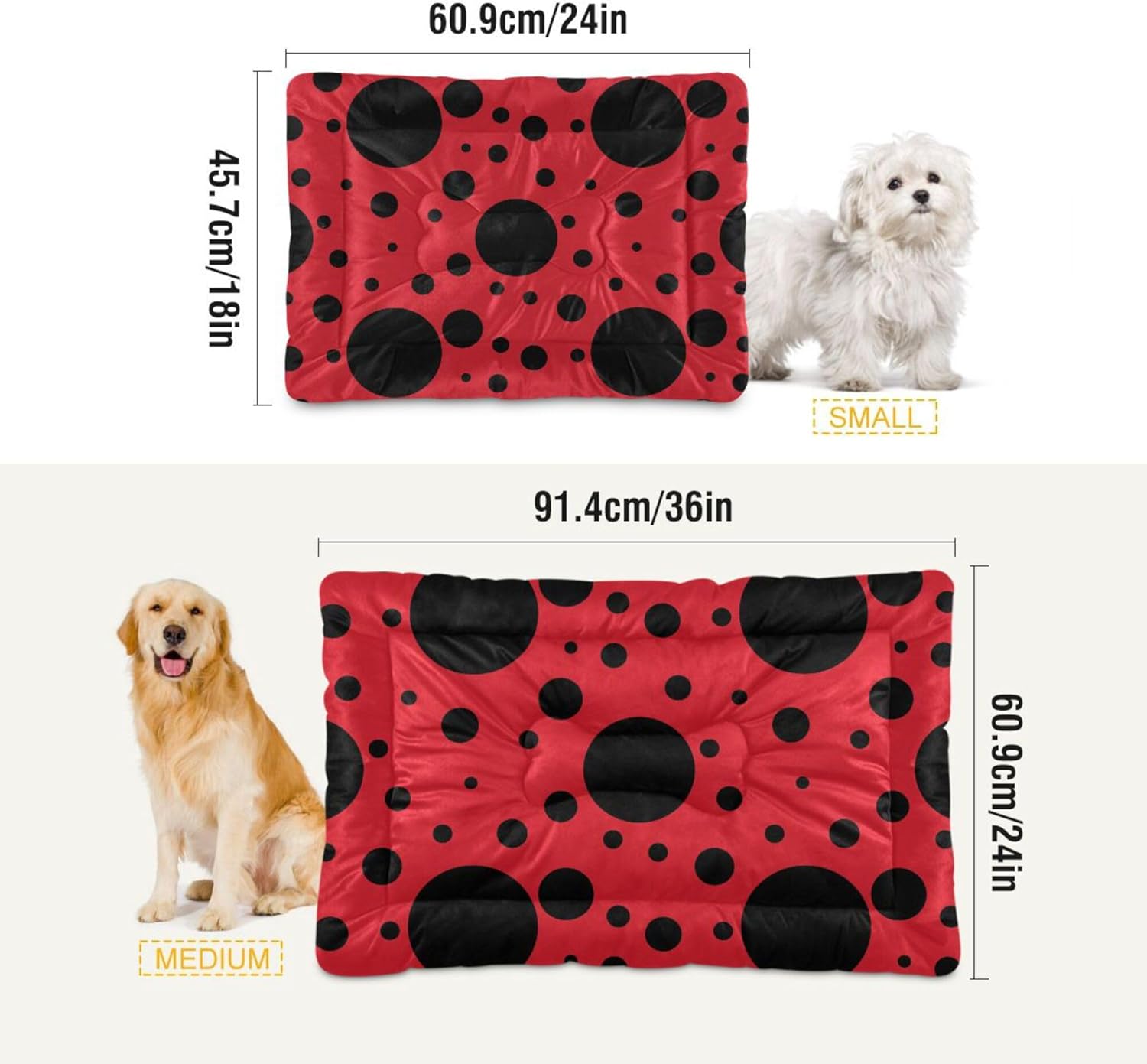 review xigua Ladybugs Dog Bed Cat Bed Washable Comfortable Pet Bed Ultra Soft Non-slip Calming Kennel Pad for Small Medium Large Dogs Cats,24 x 36 Inch