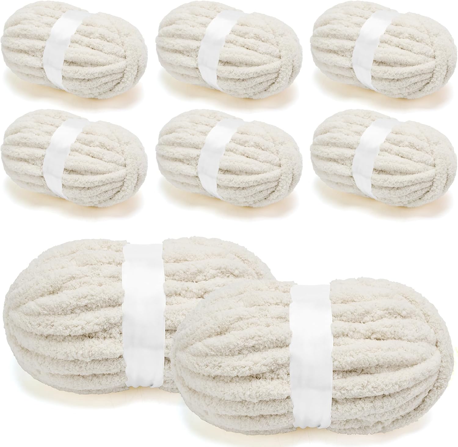 Chunky Chenille Yarn for Crocheting/Arm Knitting, Super Soft Jumbo Knit Blanket Yarn Beige 8 Pack (32 yds, 8.5 oz Each Pack)