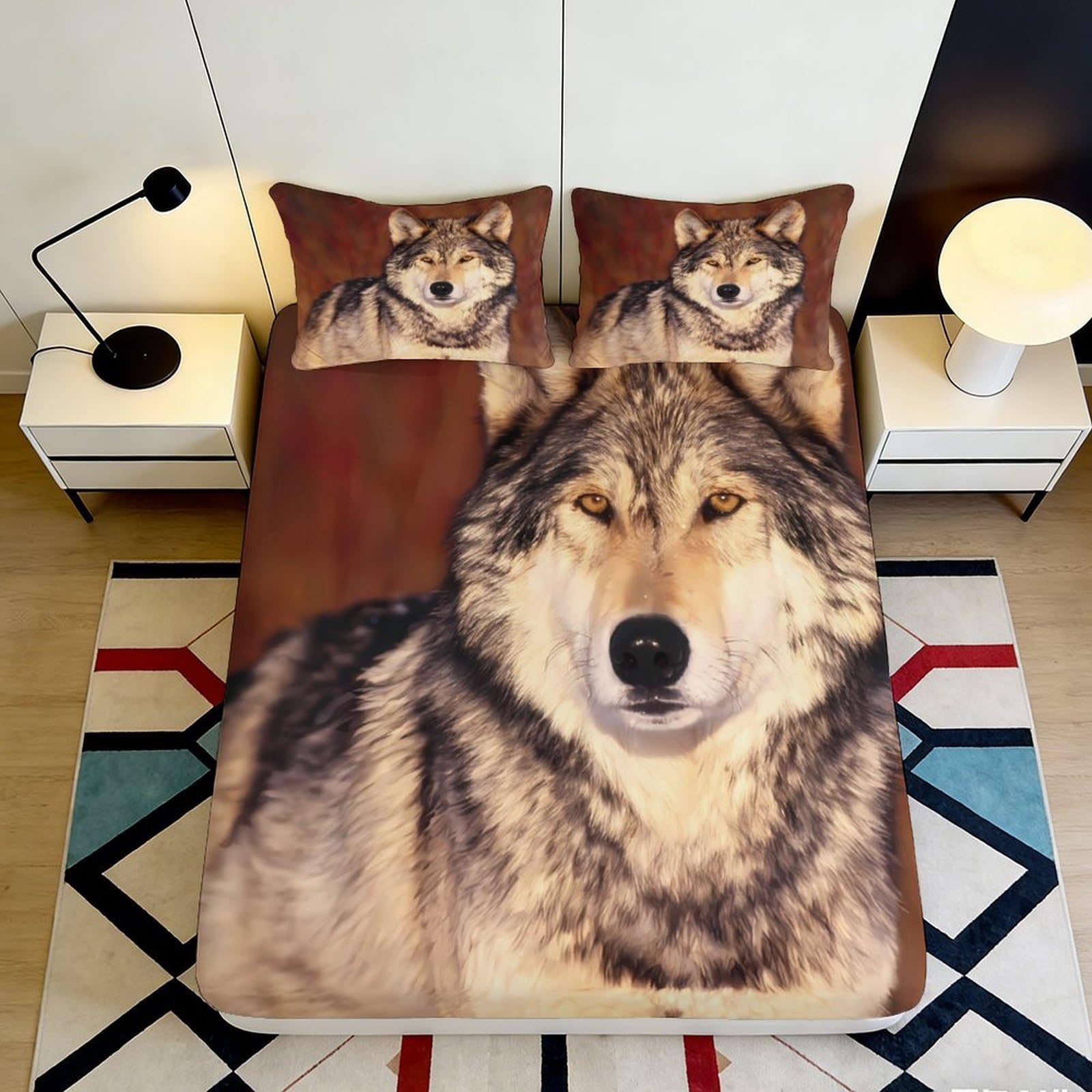 3D Printed Wolf Forest Fitted Sheet Microfiber Soft Bed Cover for Bedroom Decor Dustproof Easy Care 90x200x25cm