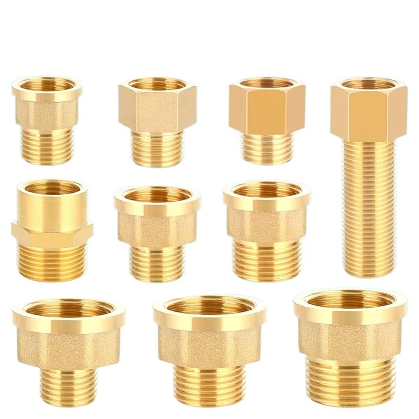 10 Uds 1/8 "1/4" 3/8 "1/2" hilo macho a hembra casquillo hexagonal conectores de tubería de latón adaptador acoplador roscado(Color:1l4 to 1l2)
