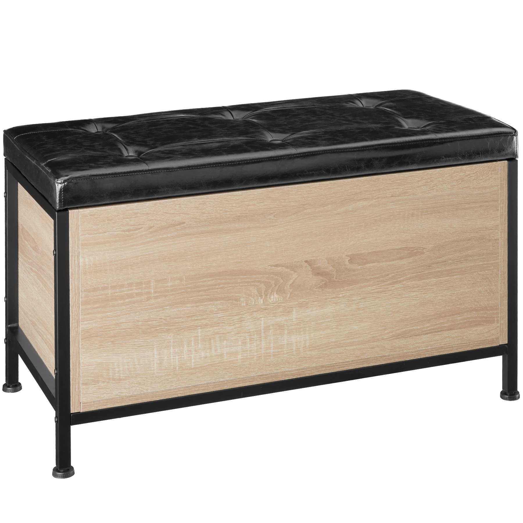 tectake® Cassapanca Imbottita 81,5x41,5x50,5cm, Cassapanca Contenitore, Pouf Contenitore, Pouf Panca Ingresso, Baule da Interno, Soggiorno, Ingresso, Camera da Letto - Legno Industriale Chiaro